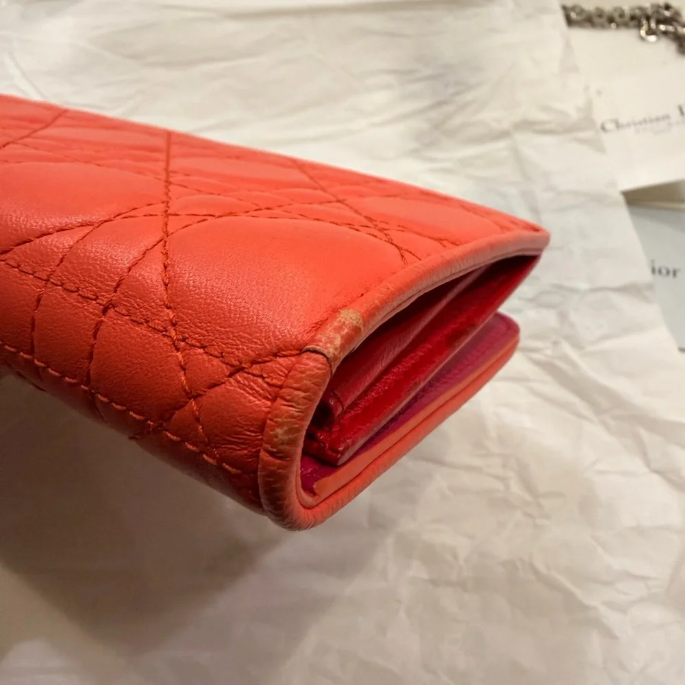 Christian Dior Lady Dior Cannage Patent Leather Long Wallet Tricolor